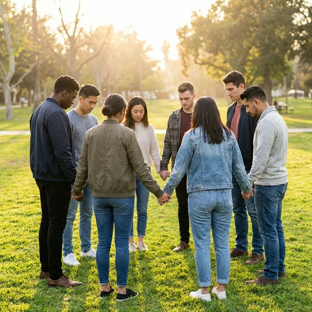 Diverse group in prayer circle